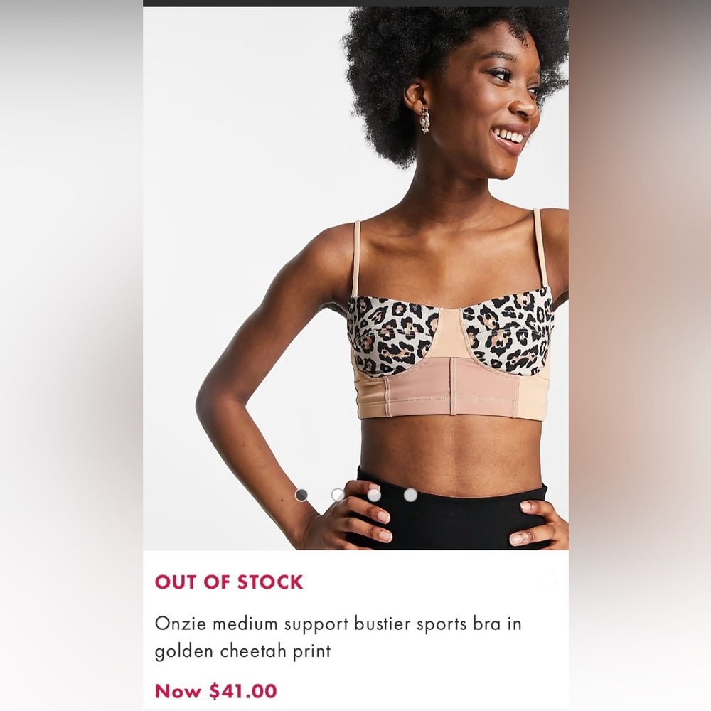 Sports bra in cheetah print, size S/M ASOS brand. - Picture 2 of 12